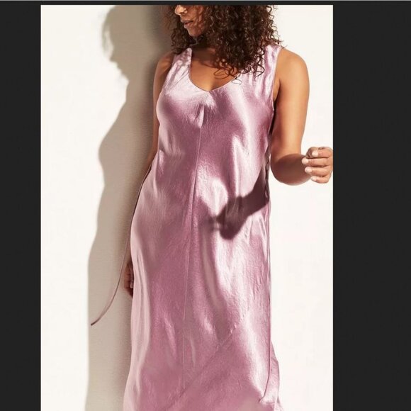 Vince Double V-Neck Satin Slip Midi Dress in Lavender Pink Shade, NWT, XS - Picture 1 of 15
